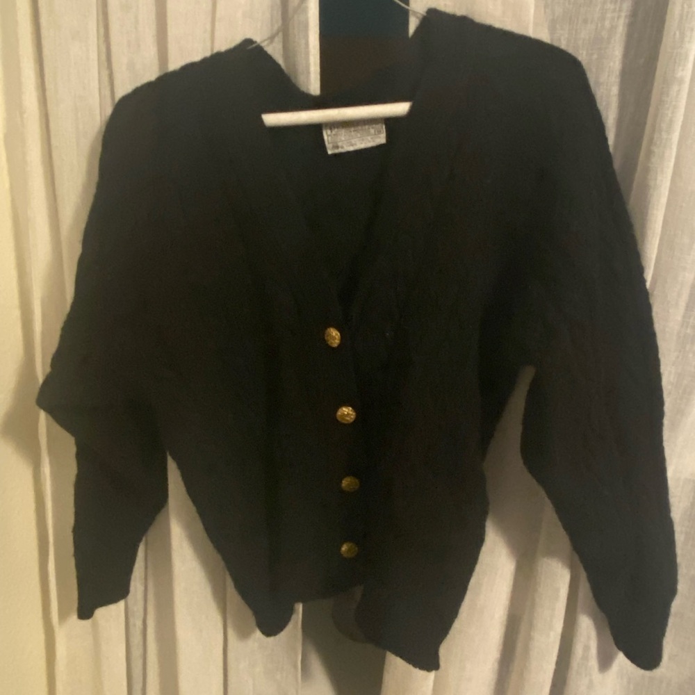 Black braided cropped vintage Pendleton cardigan with gold buttons, sz medium